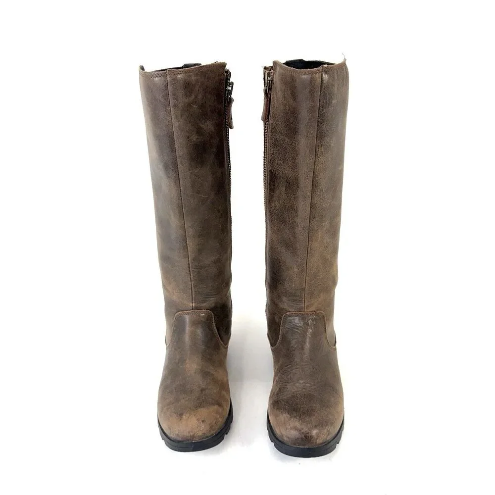 Sorel Boots Womens 6.5 Emelie Tall Riding Brown Leather Side Zip Knee High Block
